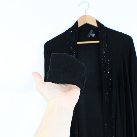 *LINE Black Rhinestone Hem Waterfall Cardigan - Picture 6 of 7